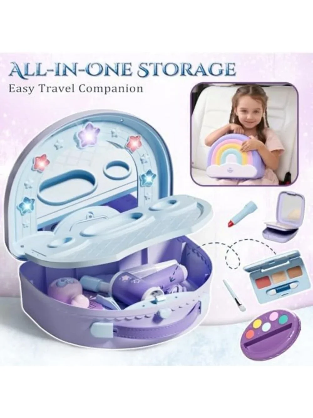 Portable Toddler Vanity with Makeup Set for Girls - Fun Playtime Beauty Kit